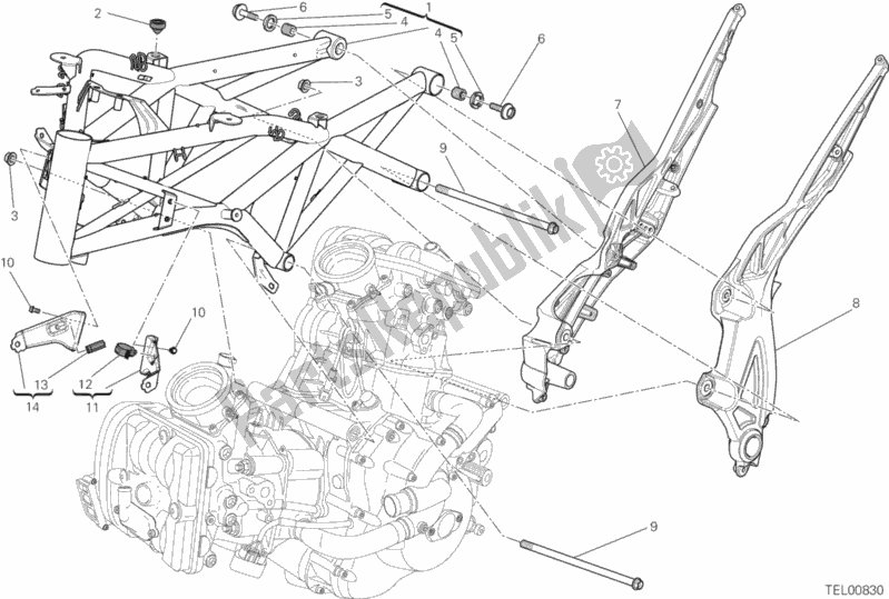 All parts for the Frame of the Ducati Diavel Carbon FL Thailand 1200 2016